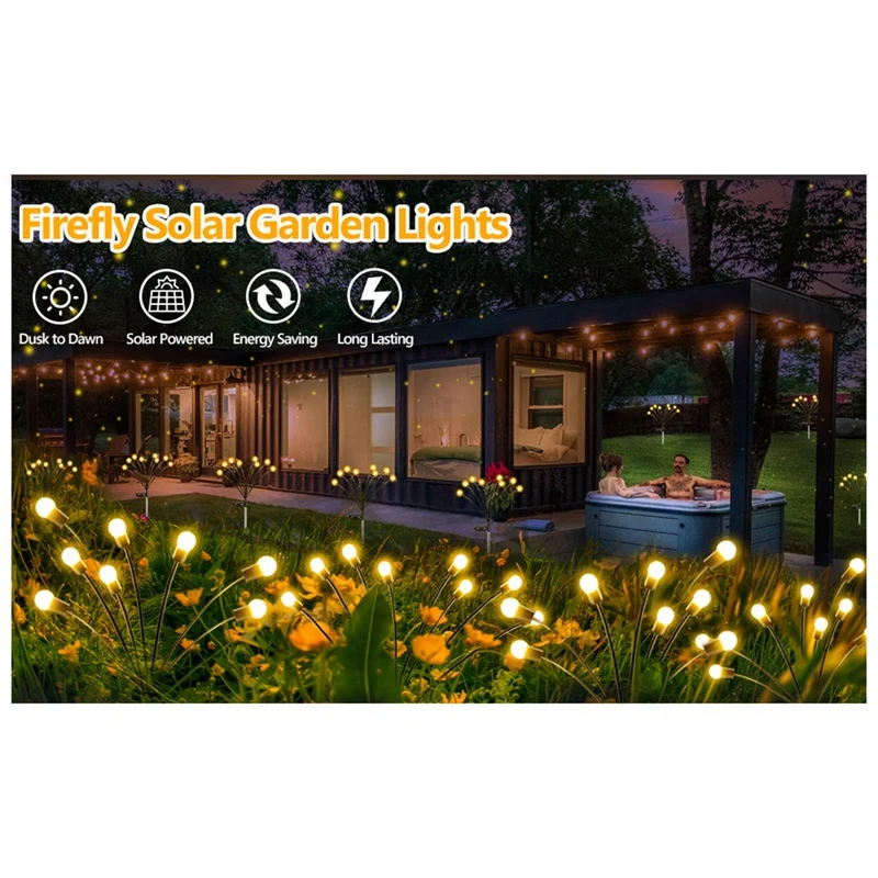 Solar Firefly Lights, tuinverlichting, waterdichte gazonverlichting voor buiten, tuinlandschapsdecoratie (warme lichten)