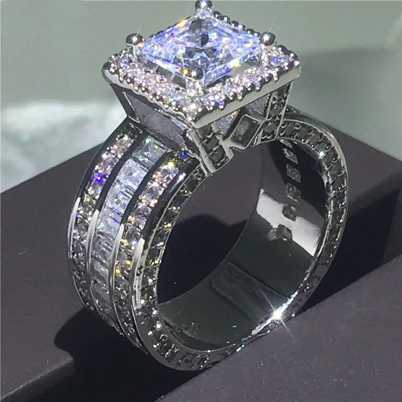Shiny Halo Ring Inlaid Square Cut Shiny Zircon Elegant Wedding Engagement Promise Ring For Women & Girls Valentine's Day Jewelry image 5