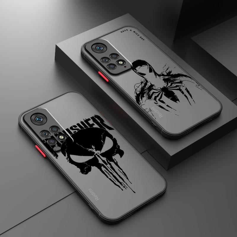 Luxury Marvel Punisher Venom Frosted Translucent For Redmi Note 13R 13 12 12S 12T 11 11T 11E 10 Pro Plus 5G Funda Phone Case