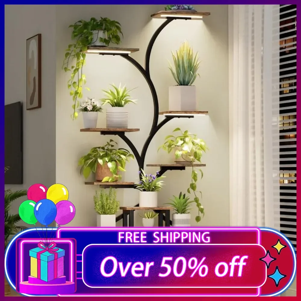 Plant Stand Indoor with Grow Light, 9 Tiered Indoor Plant Shelf with Wheels, 65