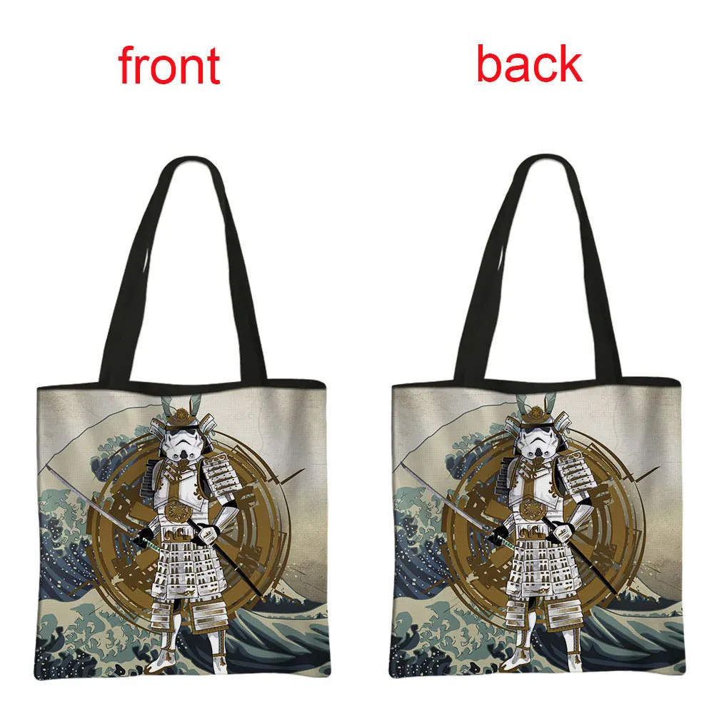 Samurai Warrior Print Handbag Women Casual Tote Bushido Harajuku Shoulder Bags for Travel Hip Hop Female Reusable Shopping Bag