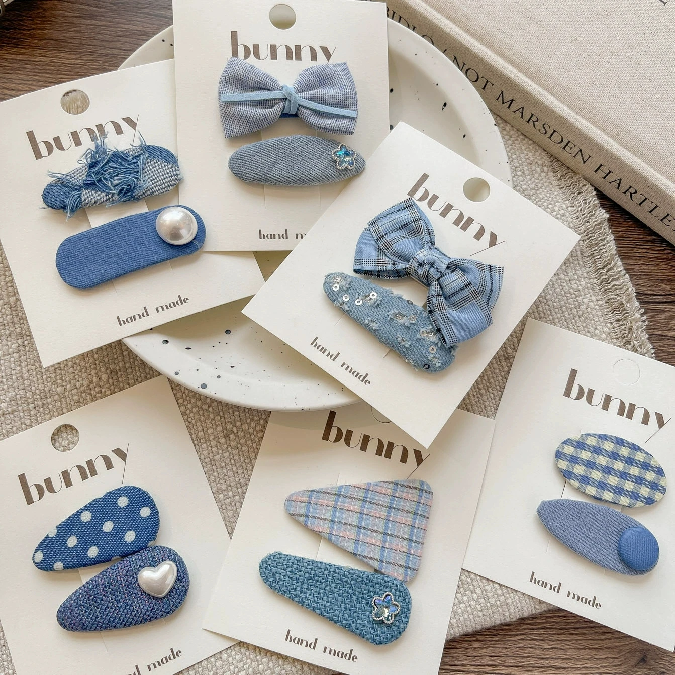 

Hair Clips for Girls Cotton Denim Bows Hair Accessories Long Tails Hairpins Kids Barrette Handmade Hairgrips Blue Hair Holder
