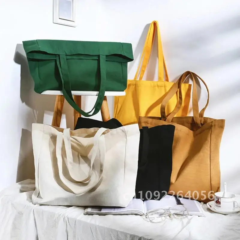 

Wholesale Cotton Canvas Women Shoulder Bag Grocery Foldable Eco Tote Reusable Lady Shopping Handbags Casual Large Bag Bags