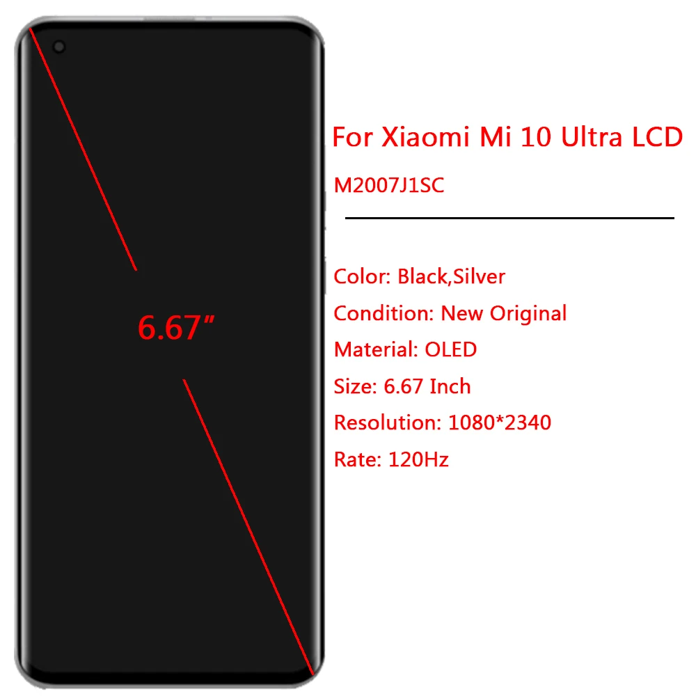 For Xiaomi Mi 10 Ultra Screen Replacement OLED LCD Display With Frame 6.67\