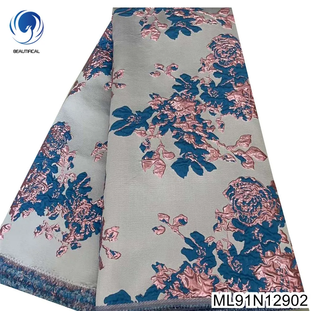 

High Quality Lace Fabric Multi-color Nigeria Gorgeous Elegant African Jacquard French Wedding Dress ML91N129