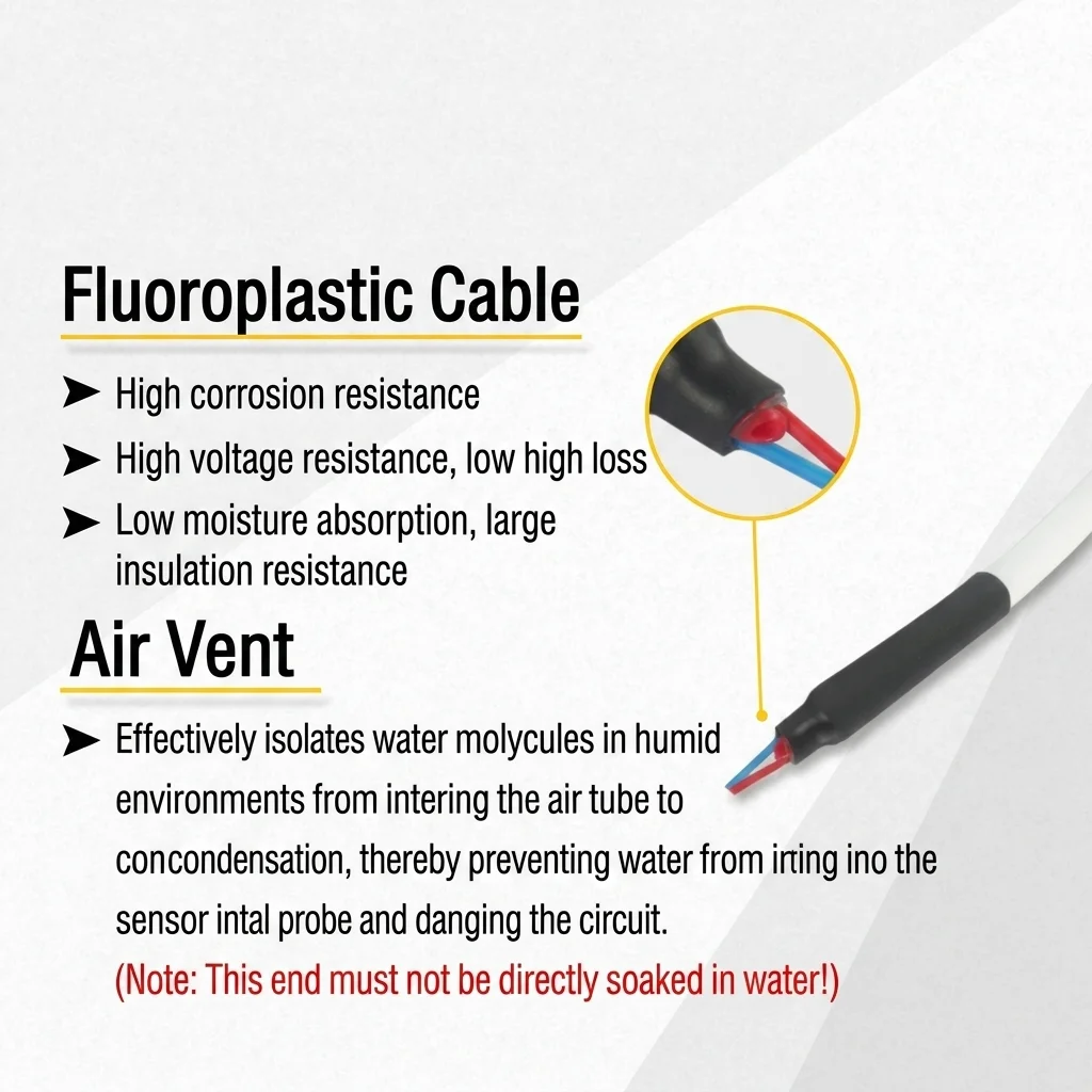Anti-corrosion Liquid Level Sensor 0-5m PTFE Level Transmitter 4-20mA 0-10V 0-5V RS485 Teflon Cable DC24V acid-base solutions
