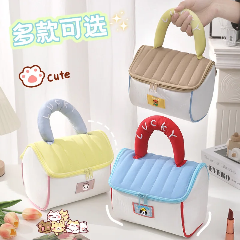 Cute House Cosmetic Bag Large Capacity Women Portable Travel Skin Care Products High Value Portable Velvet Partition Storage Bag