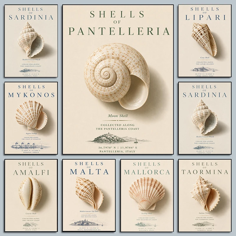 Aegean Capri Scallop Coastal Travel Poster Italian Triton Marine Life Modern Prints Canvas Painting Wall Art Pictures Home Decor