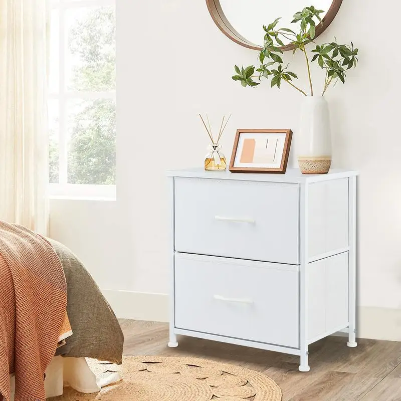 

Nightstand with 2 Fabric Drawers, Small Dresser, Side Table, End Table, Bedside Table, Night Stands Bedroom Furniture