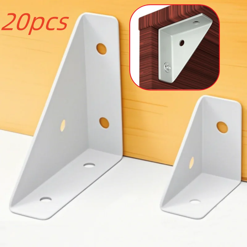 20pcs of right angled triangular bracket white corner connectors, suitable for bed and cabinet, furniture hardware fasteners