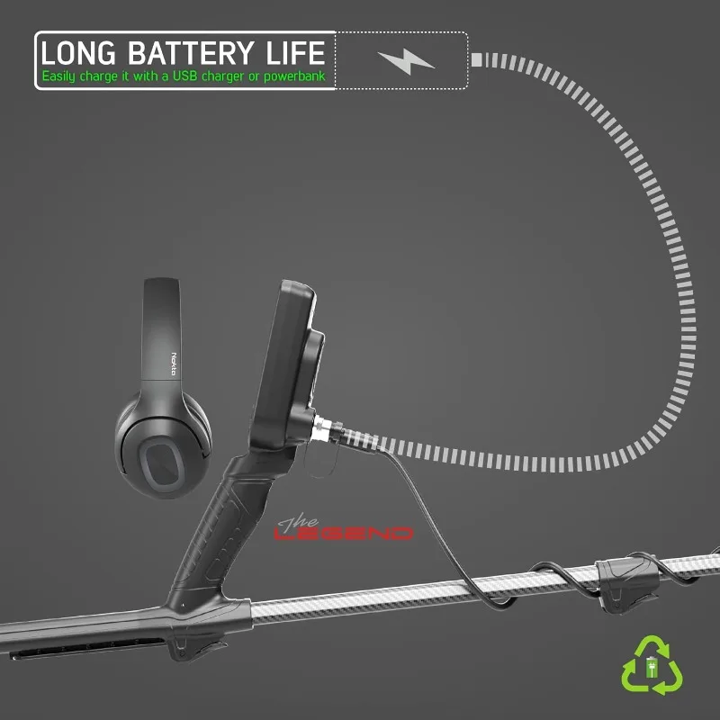 เครื่องตรวจจับโลหะเดอะเลเจนด์เครื่องตรวจจับกันน้ำสำหรับผู้ใหญ่พร้อมคอยล์ 12 นิ้ว (เดอะเลเจนด์+ หูฟังไร้สาย)