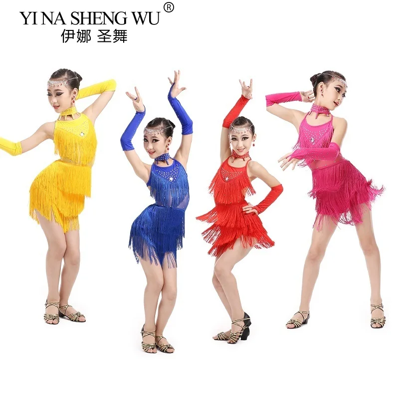 

Детское платье для выступлений, юбка с кисточками Hot Diamond, танцевальная юбка с кисточками и пайетками, юбка для латинских танцев, тематическое выступление на фестиваль