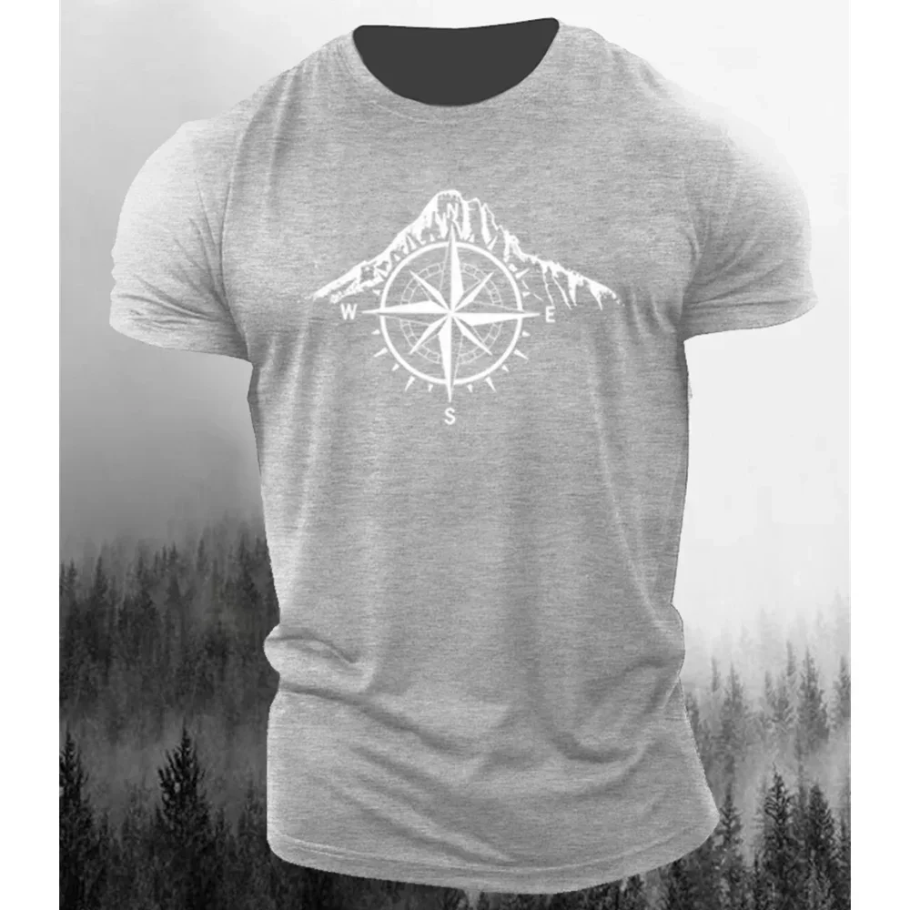 Fashion Men's Mountain Sunset Forest Graphic T-Shirt 3D Letter Print Crew Neck Short Sleeve Outdoor Casual Tee Summer Tops