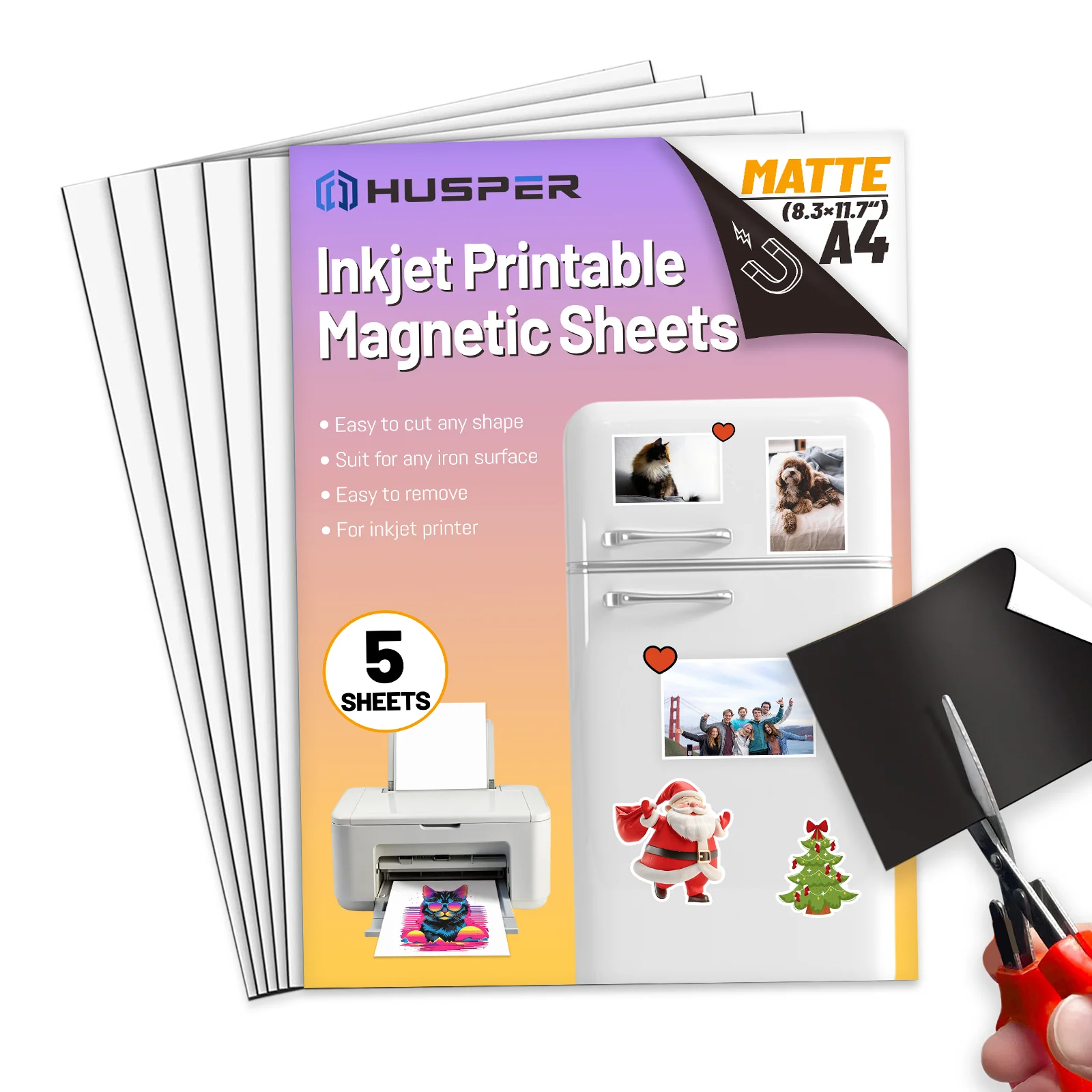 

5 Sheets A4 Size Matte Finish Printable Magnetic Printing Sheets, Inkjet Printing Magnetic Photo Paper, Flexible Magnetic Paper