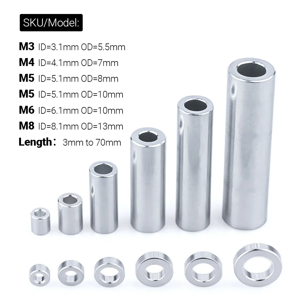 10pcs/lot Bulk-man 3d M3/m4/m5/m6/m8 Aluminium Round Spacers Flat Washer Bushing Gasket Spacer Sleeve Non-threaded Standoffs