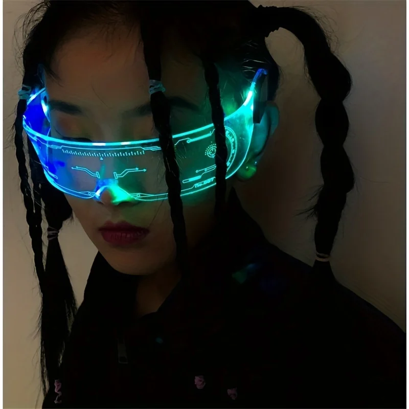 Cyberpunk Futuristic LED Visor Glasses 7 Colors Luminous Glasses For Rave Party Wedding Club Flashing Light Glasses Y2K Gifts