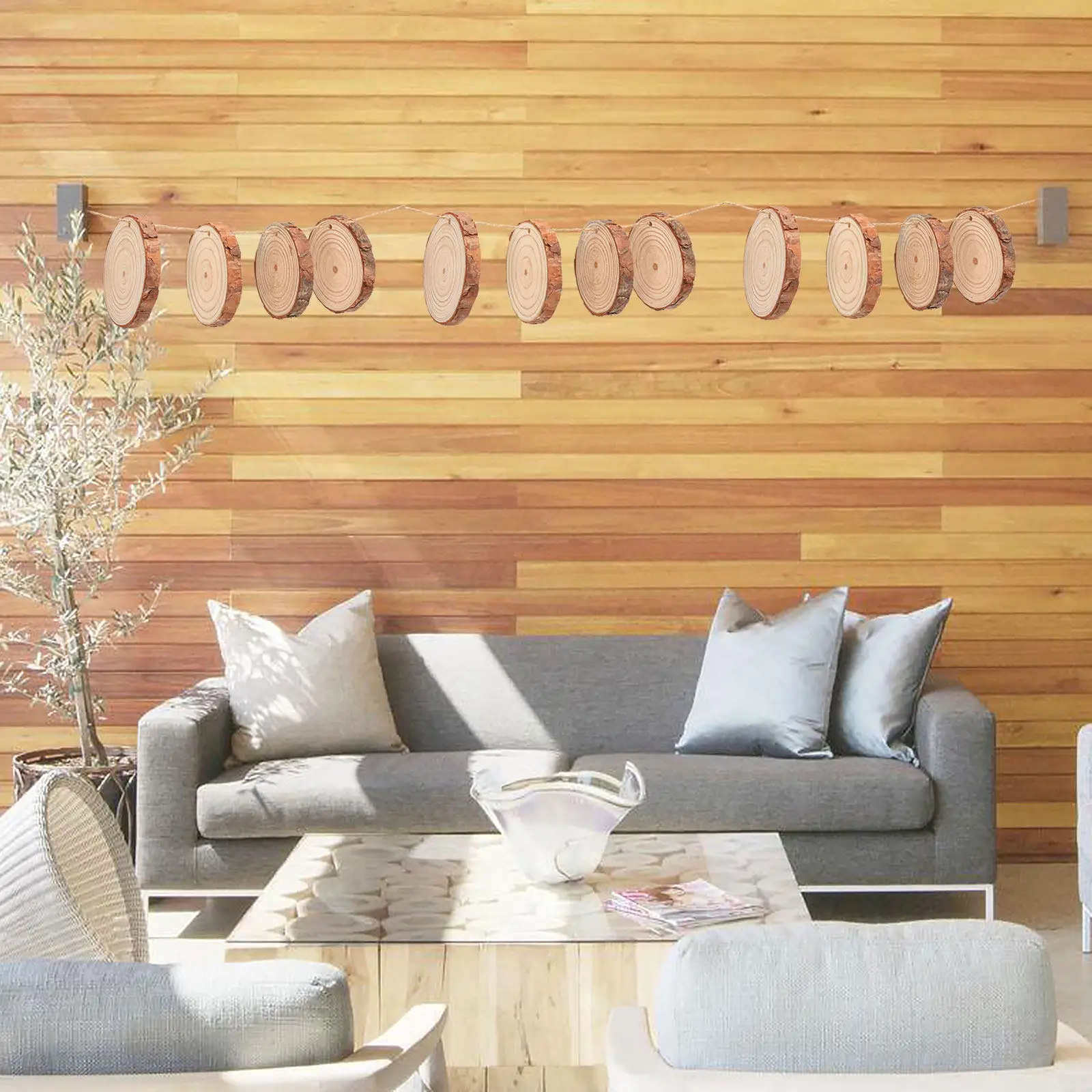

30Pcs Wooden Round Board Hanging Chips Blank DIY Craft Wood Slices Smooth Surface Natural Bark Decor for Drawing Painting