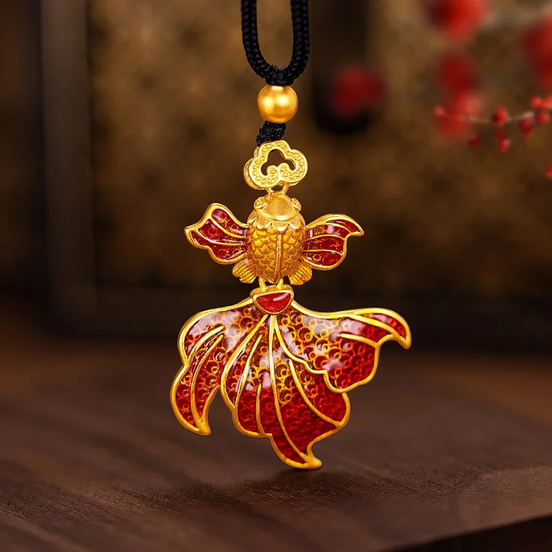 

Red Goldfish Black Rope Gold Color Pendant Necklace Rope Chain Necklace for Women Real 24k Gold Color Pendant Jewelry Gifts