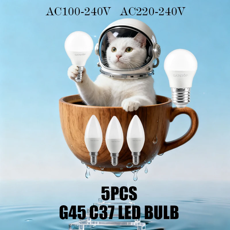 5-Pack E14 7W G45 C37 AC 220V 110V 120V LED Light Bulb  Eco-Friendly Mini Lamp Non-Flicker 3000K 4000K 6000K Bulb