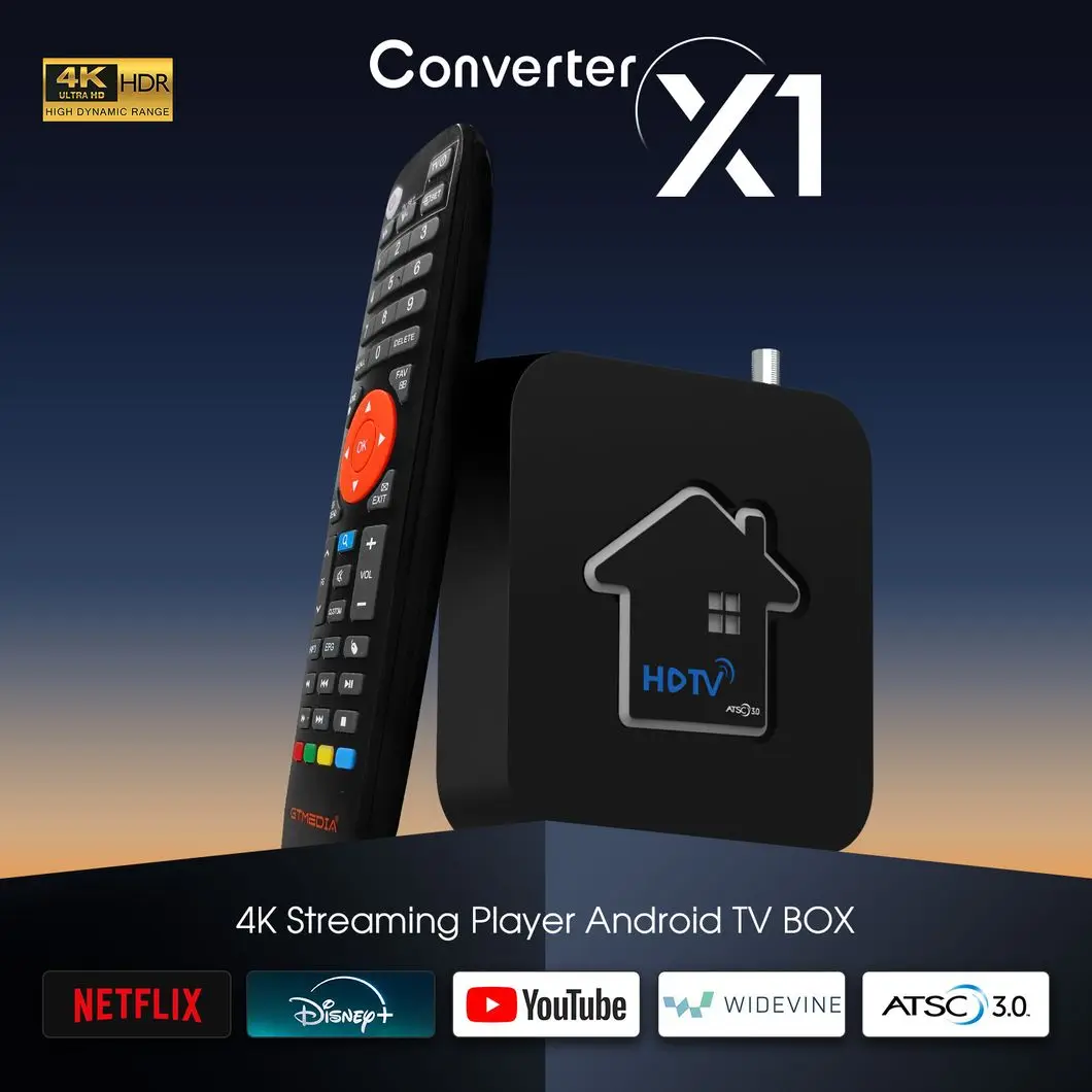 Gtmedia HDTV Converter X1 Android TV Box ATSC3.0 4K DVB-T2 ATSC Decoder for USA Channels TV and Radio WiFi 5g HDTV Player