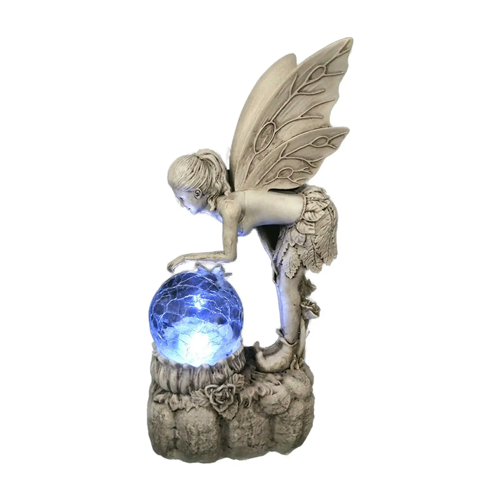 Fairy Figurine with Solar Lights with Crystal Glass Crackle Ball Cherub Sculpture for Patio Art Housewarming Gift Birthday Gift