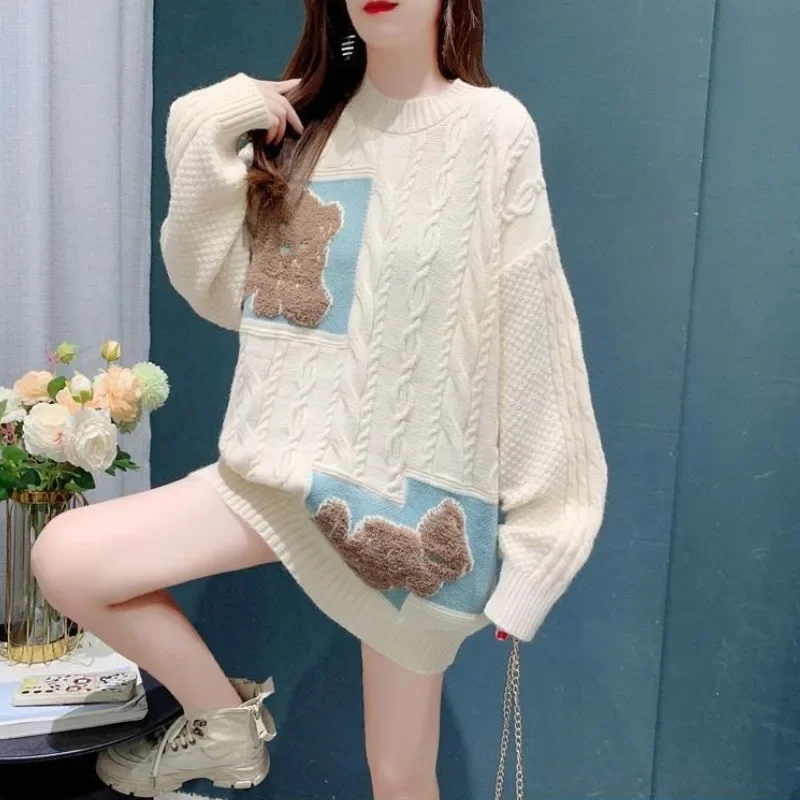 

Свободные вязаные свитера с круглым вырезом для женщин в корейском стиле, оригинальные теплые джемперы, гладкий повседневный трендовый базовый женский пуловер