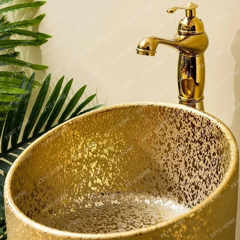 L Household column-type washbasin Ceramic integrated column basin Hotel golden hand sink basin