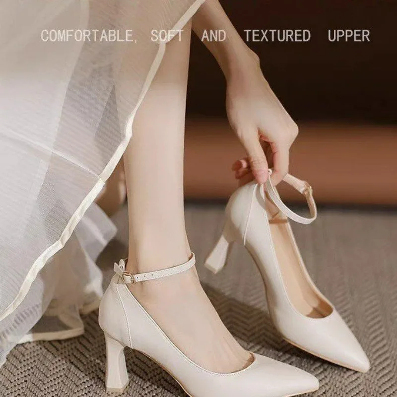 2024 High Heels Shoes for Women White Wedding Shoes Thick High Heels Fashion Party Pumps Footwear Black Red work shoes