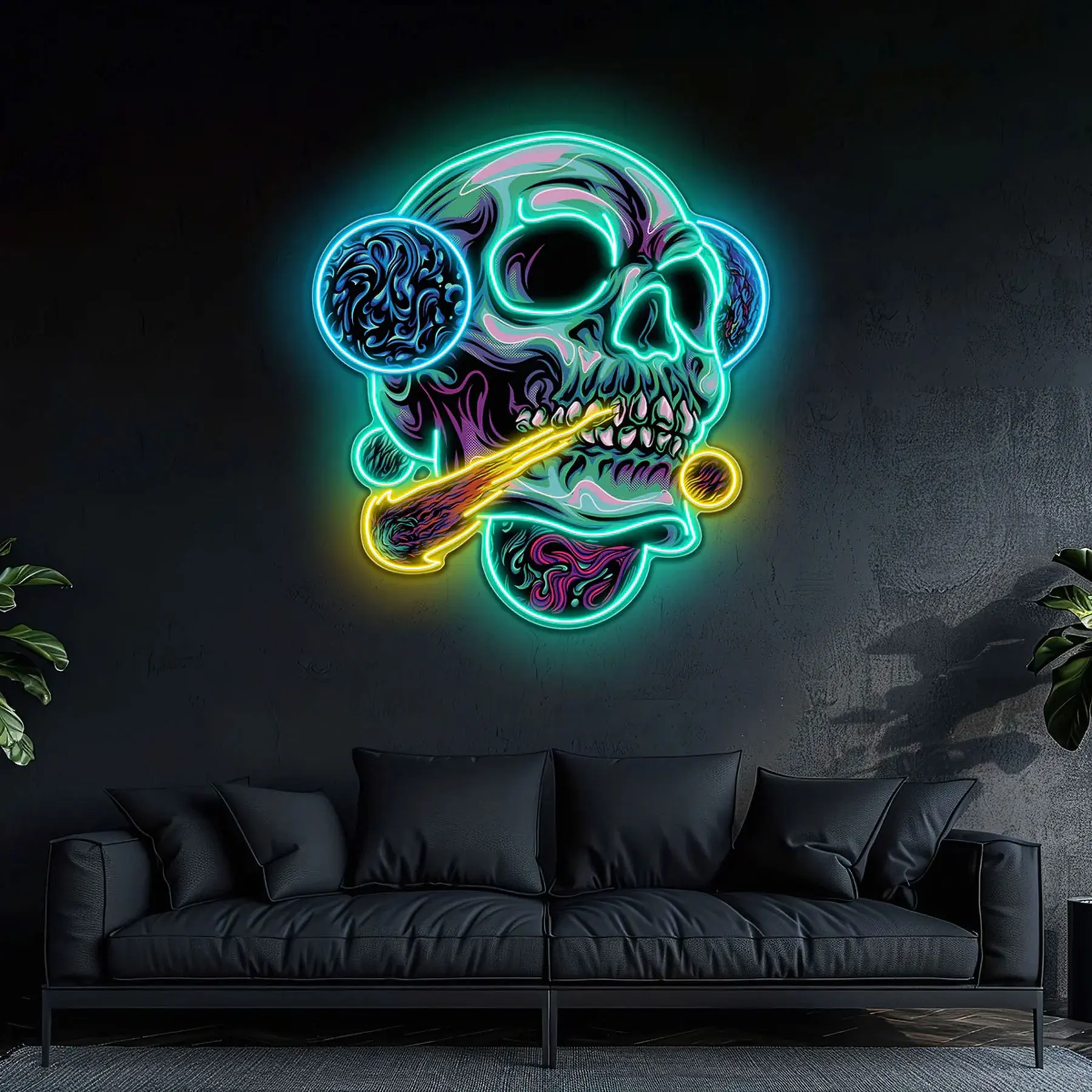 Skull Neon Sign Bar Club Dimmable USB Powered Sign Wall Art Decor Man Cave Game Room Neon Personalized Gift for Boys Bedroom