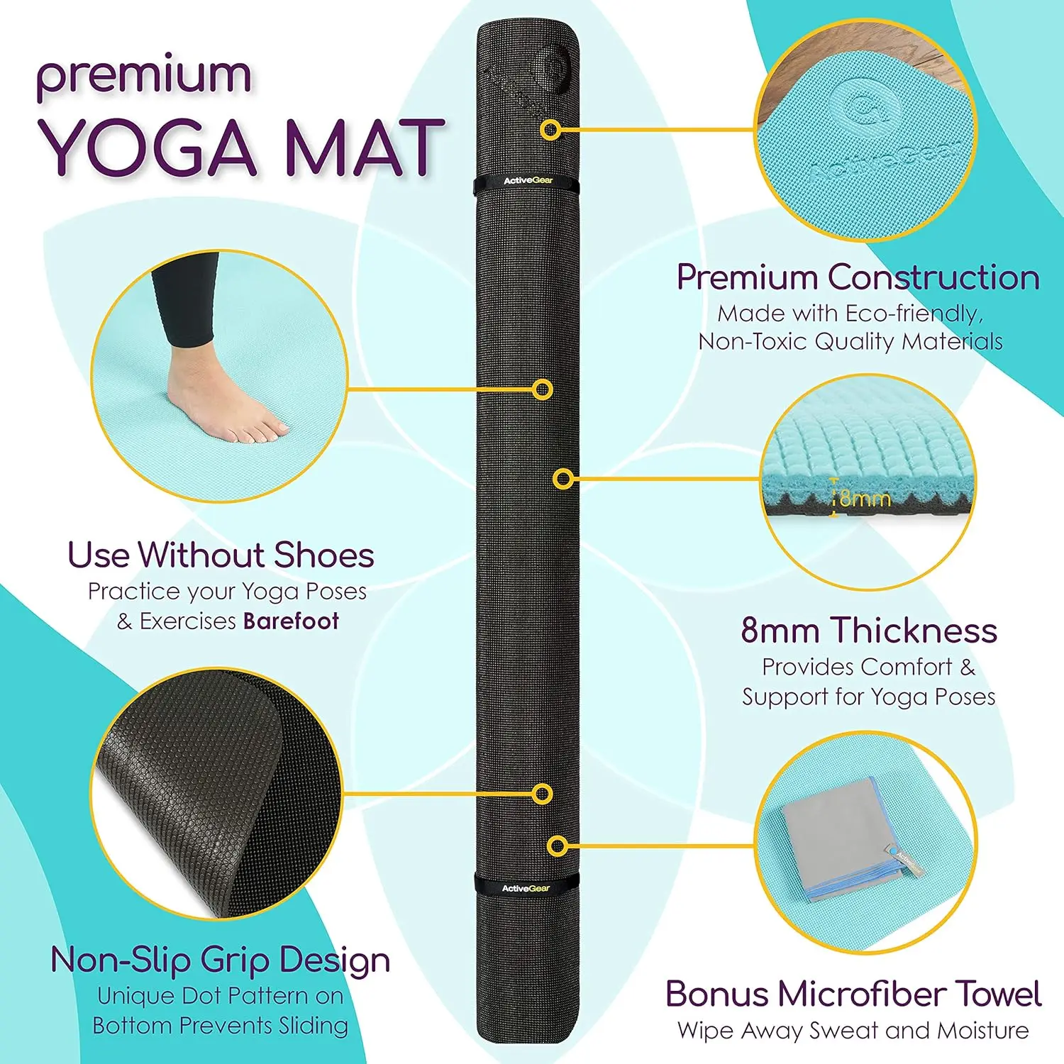 Large Yoga Mat 8'x6'x8mm Extra Thick, Durable, Eco-Friendly, Non-Slip & Odorless Barefoot Exercise and Premium Fitness Home Gym