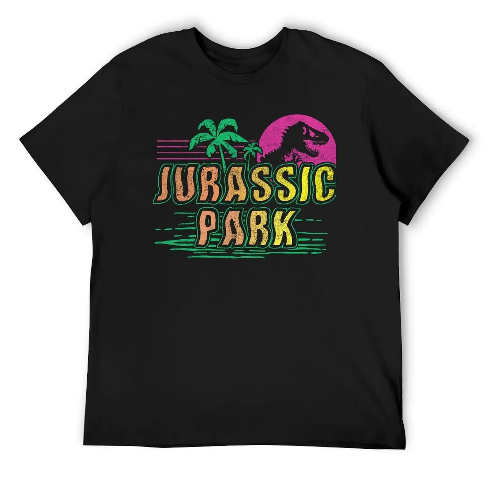 manga male Retro Isla Nublar Colorful Logo T-shirts Novelty T-shirt Crewneck Campaign Nerd Leisure USA Size heavyweight 2024 man