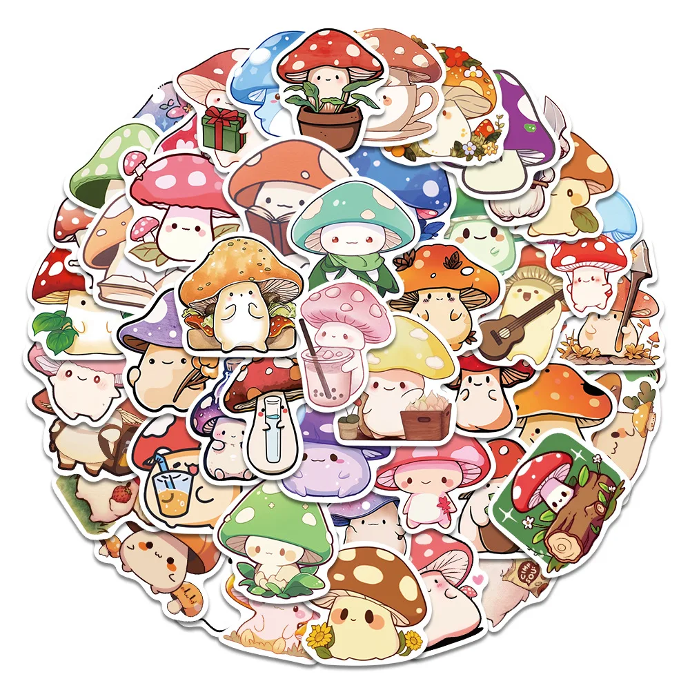 10/30/50PCS New Ins Style Cute Mushroom Stickers Cartoon Stationery Stickers Ipad Luggage Helmet Guitar Wall Sticker Decoration