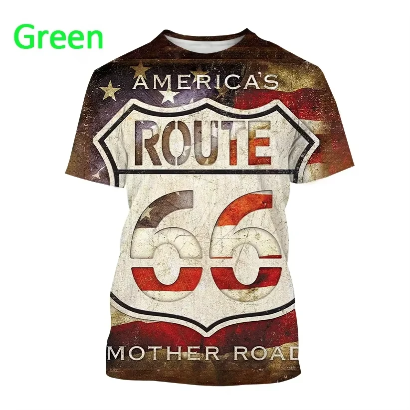 الصيف الولايات المتحدة الطريق 66 الجرافيك ثلاثية الأبعاد تي شيرت بلوزة كاجوال في الهواء الطلق الشارع تي شيرت مطبوع شخصية الجولة الرقبة فضفاضة تي شيرت #5