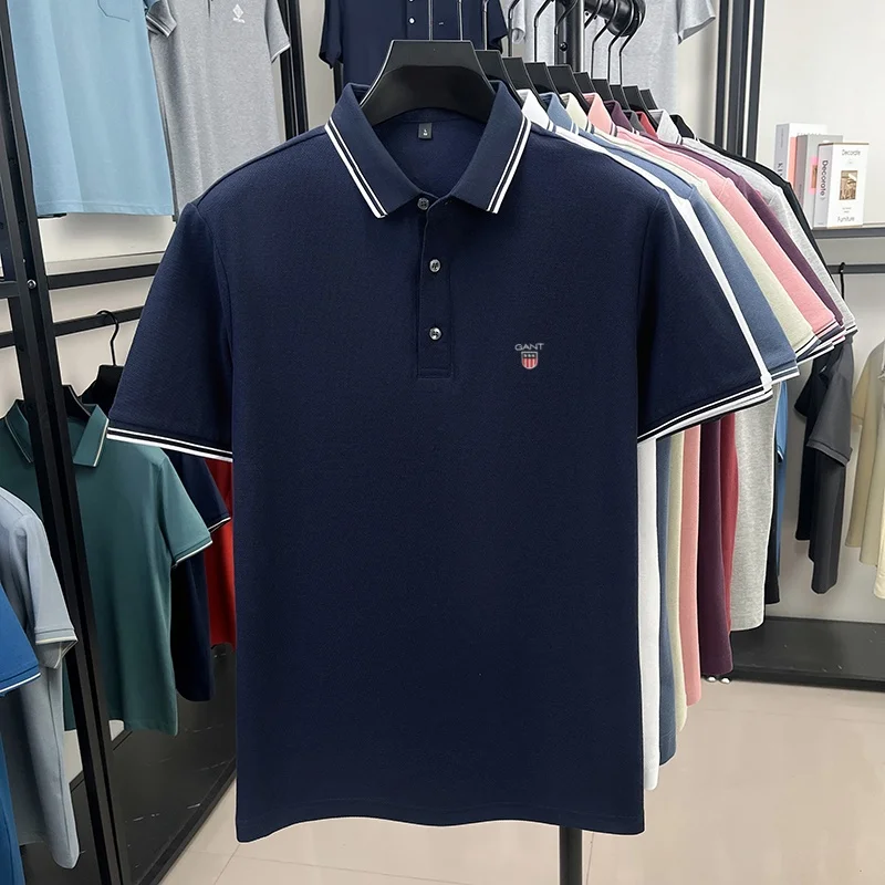100% Reine Baumwolle Sommer Herren Premium Marke Exquisit Besticktes Poloshirt Knitterfrei Atmungsaktiv Tägliches Business Casual Oberteil – Detail 6