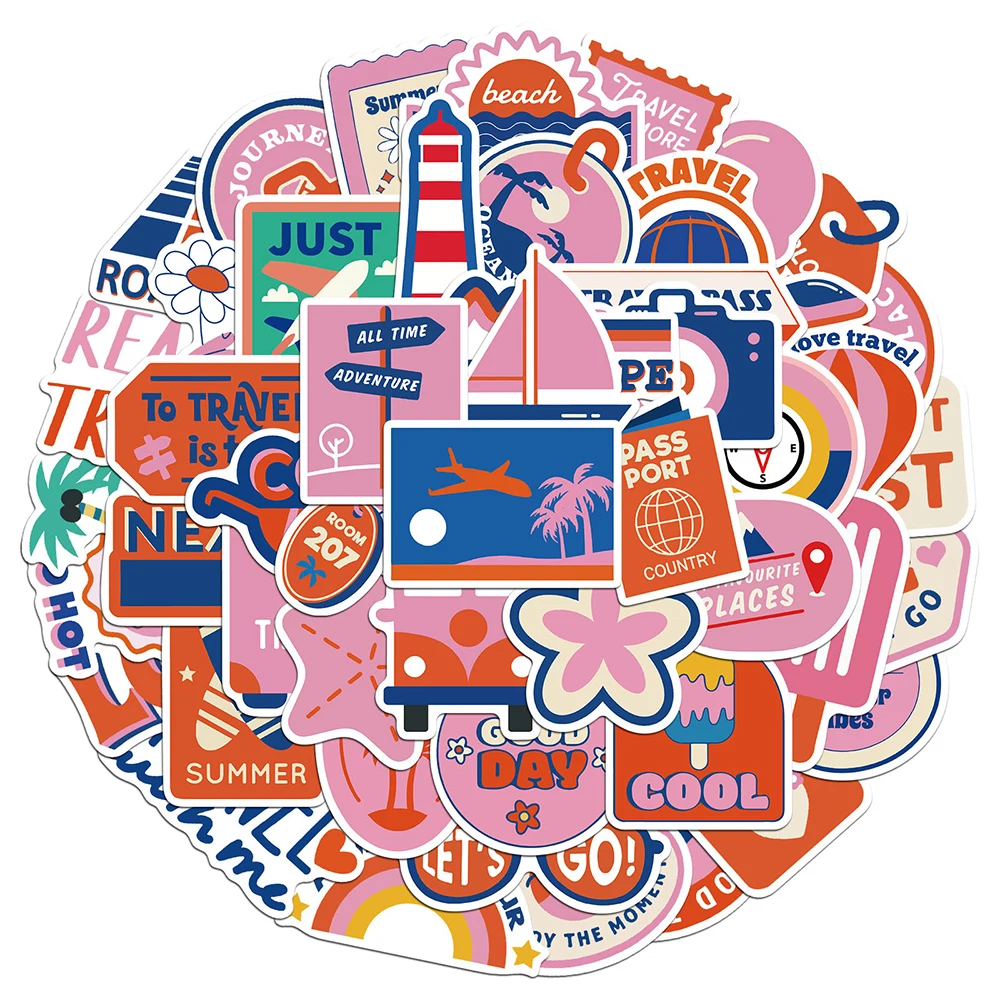 

10/30/50pcs Kawaii Pink Travel Theme Stickers Cute Cartoon Graffiti Decals Decoration Notebook Suitcase Phone Sticker Wholesale