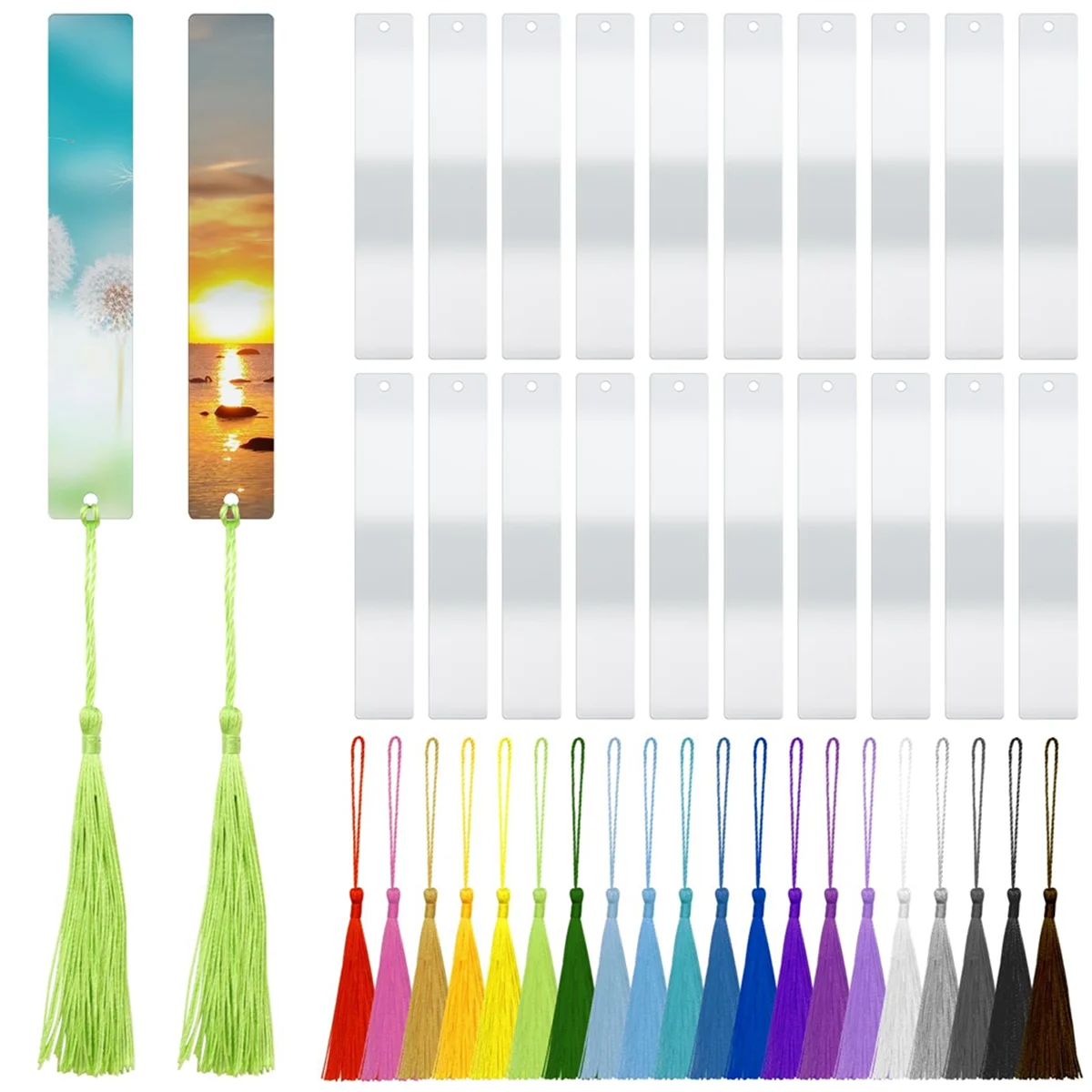 40 PCS Sublimation Bookmark Blank Heat Transfer Aluminum Metal Bookmarks,Double Sided Printing DIY Bookmarks and Tassels