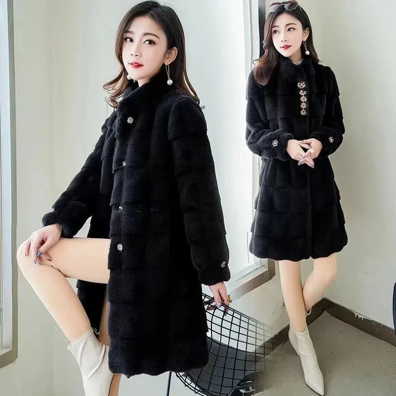 Mantel Bulu Palsu Wanita Musim Gugur Musim Dingin Mantel Bulu Imitasi Panjang Menengah Baru Ukuran Besar Longgar Lembut Nyaman Jaket Bulu 4XL Y798