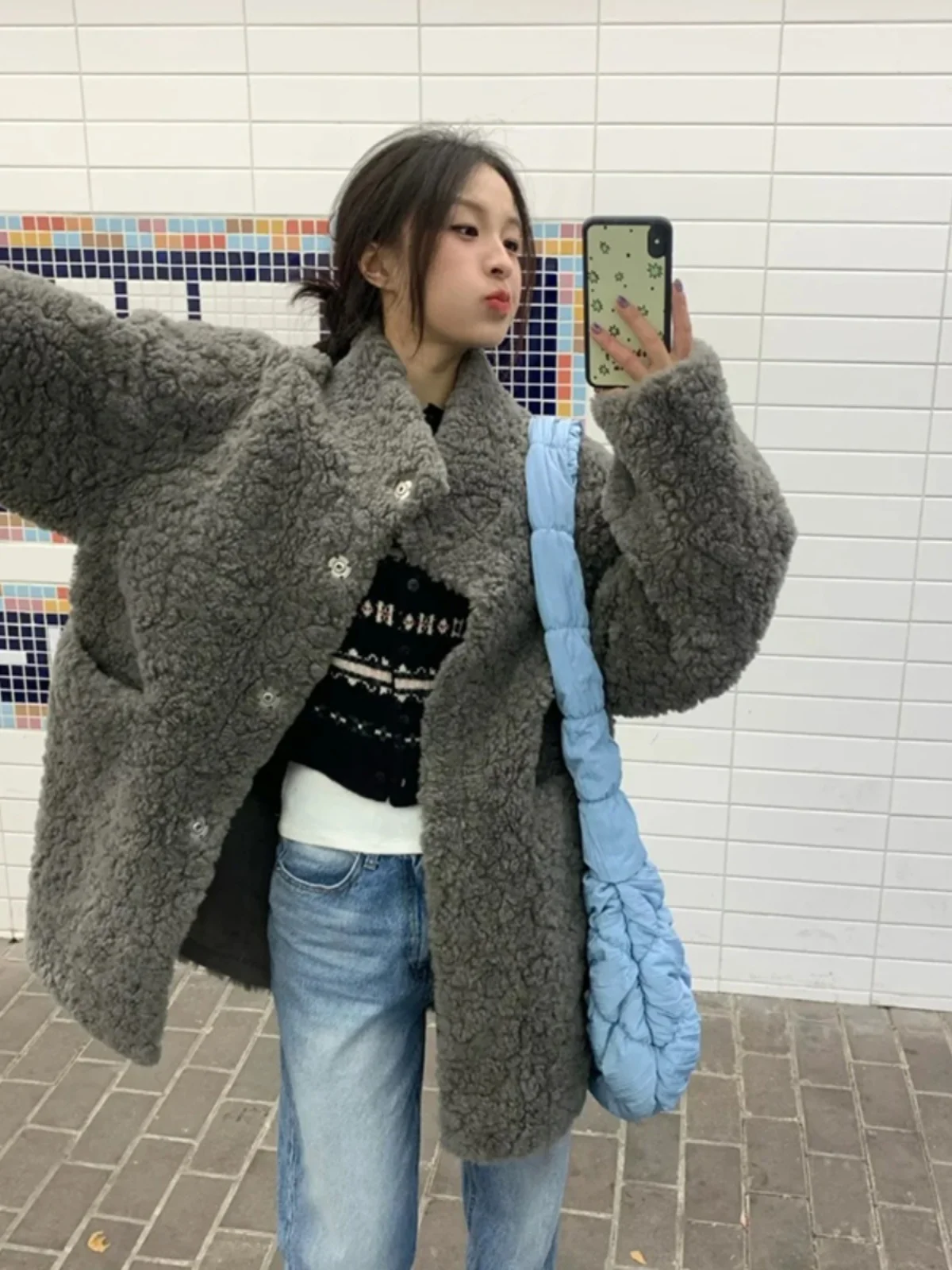 

Lamb Wool Jacket Women Outdoor Clothing Novelties Zebra Sleeve Fit Striped Joint Dimension Lined Connection Measure Streaked Ins