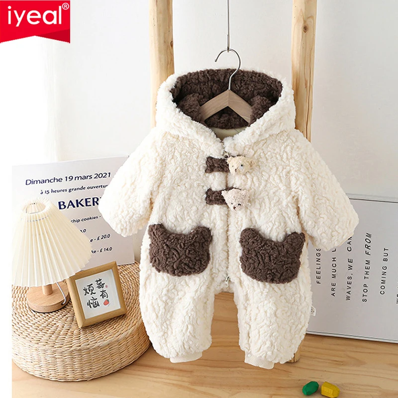 IYEAL  Baby Super Cute Winter Clothes Baby Boys Girls Jumpsuit With Thick Fleece Jumpsuit For Outdoor Warmth Windproof Jacket