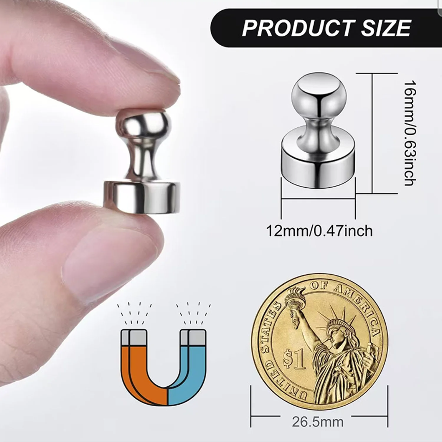 50pcs Neodymium Push Pin Magnets Whiteboard Fridge Thumbtack Powerful Magnet Push Pins for Office Home Refrigerator Whiteboard