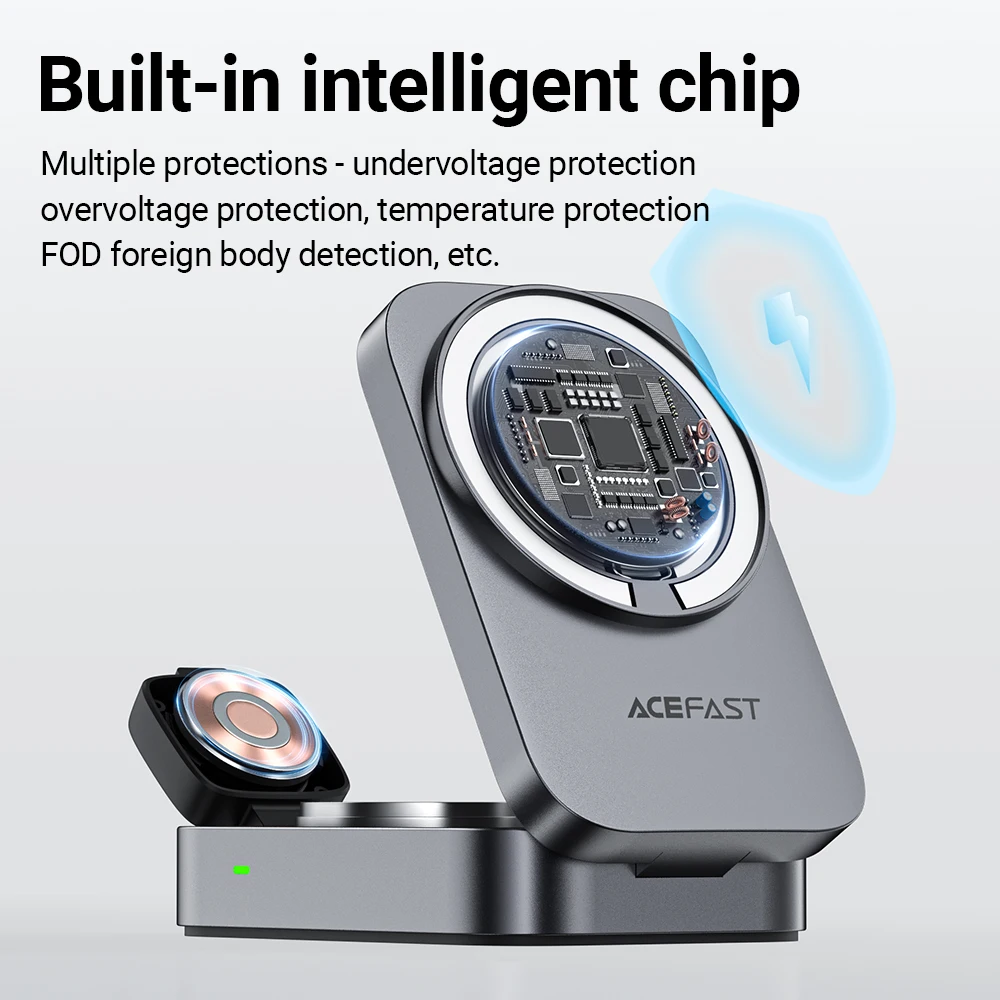 ACEFAST 3in1 15W 자기 무선 접이식 충전 홀더(iPhone 16/15 Pro Max용) iwatch/Airpods용 데스크탑 충전 스테이션