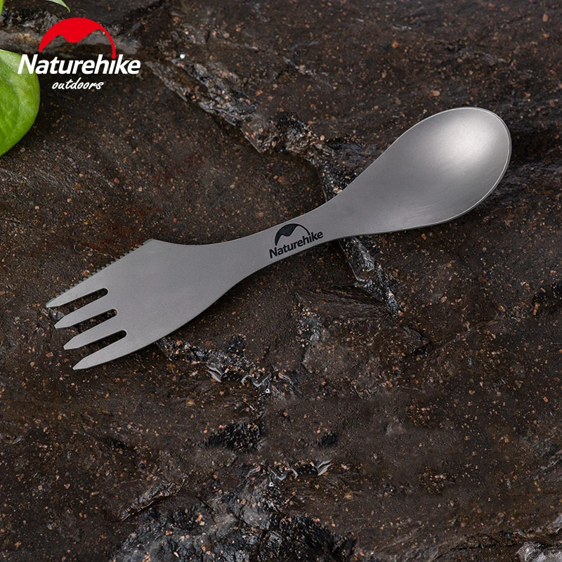 Naturehike Ultralight Outdoor Tableware Set Spoon Knife Fork Healthy Titanium Unbreakable Portable Tableware Folding Camping