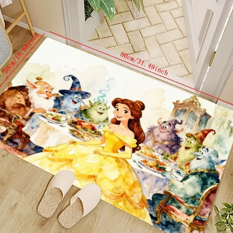

1 шт., акварельный напольный коврик принцессы Белль Fairytale Feast, нескользящий мягкий коврик в стиле «Красавица и чудовище» для гостиной, спальни