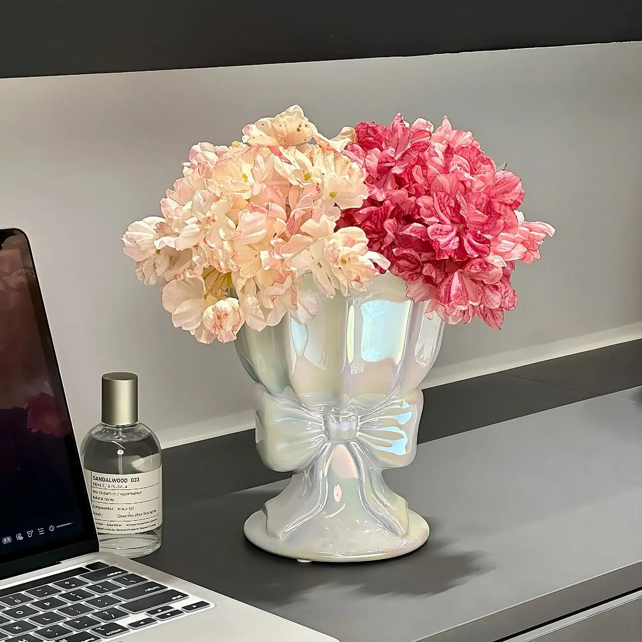 Nordic Style Bow Bouquet Ceramic Vase, Entrance Living Room Desktop Floral Decoration