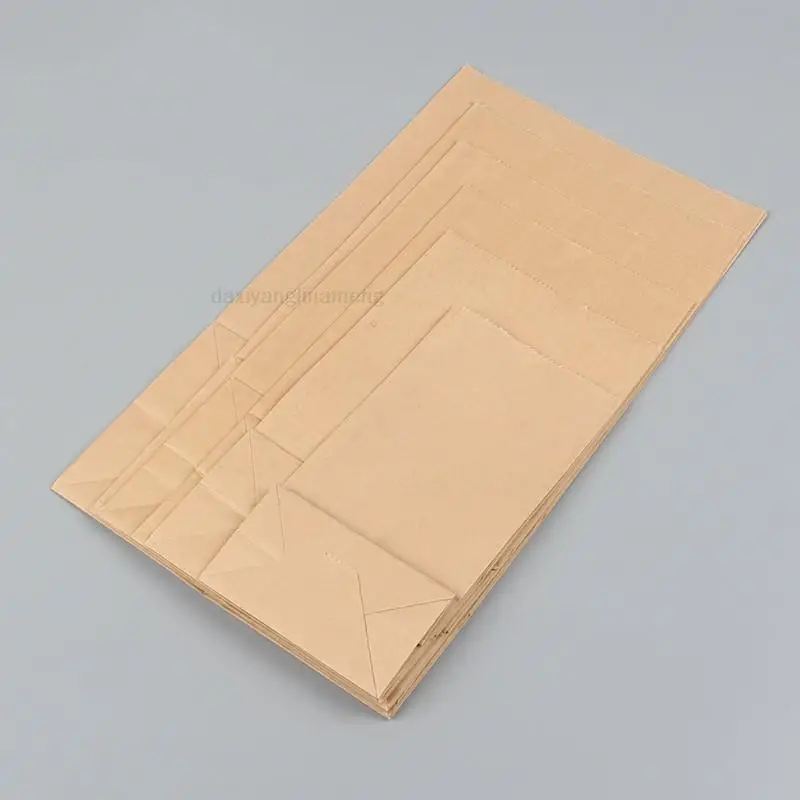 100pcs 7 Sizes New Kraft Paper Bag Baking Bread Bag Nut Toast Food Snack Biscuits Square Bottom Packing Paper Bag fast shipping image 5