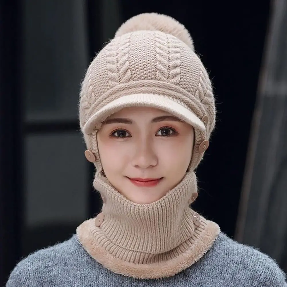 Fashion Woolen Scarf Hat Set Soft Face Mask Knitted Hat Elastic Integrated Lei Feng Hat Keep Warm