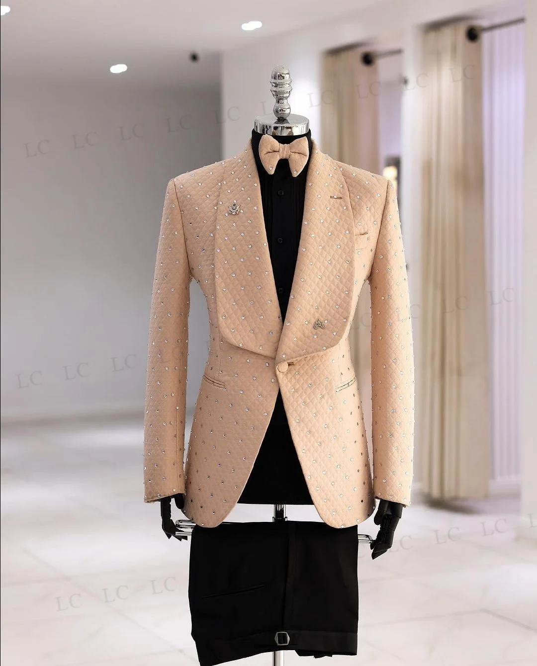 Floral Luxury Wedding Groom Diamonds Crystals Men Suits 2 Piece Blazer Pants One Button Tuxedo Formal Work Plus Size Tailored