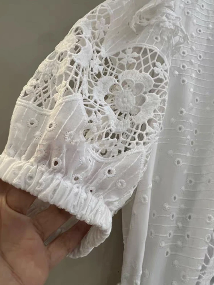 Abito a vita alta monopetto scavato con ricamo vintage da donna estivo 2025 Gonna pouf allentata moda + cintura di perle