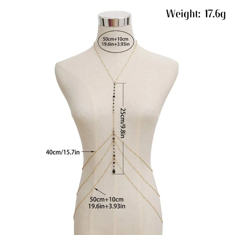 مثير متعدد الطبقات شرابة حبة البطن الخصر سلاسل شاطئ بيكيني الرقيق النساء الأسود كريستال قلادة العصرية الجسم قلادة Charm مجوهرات #3