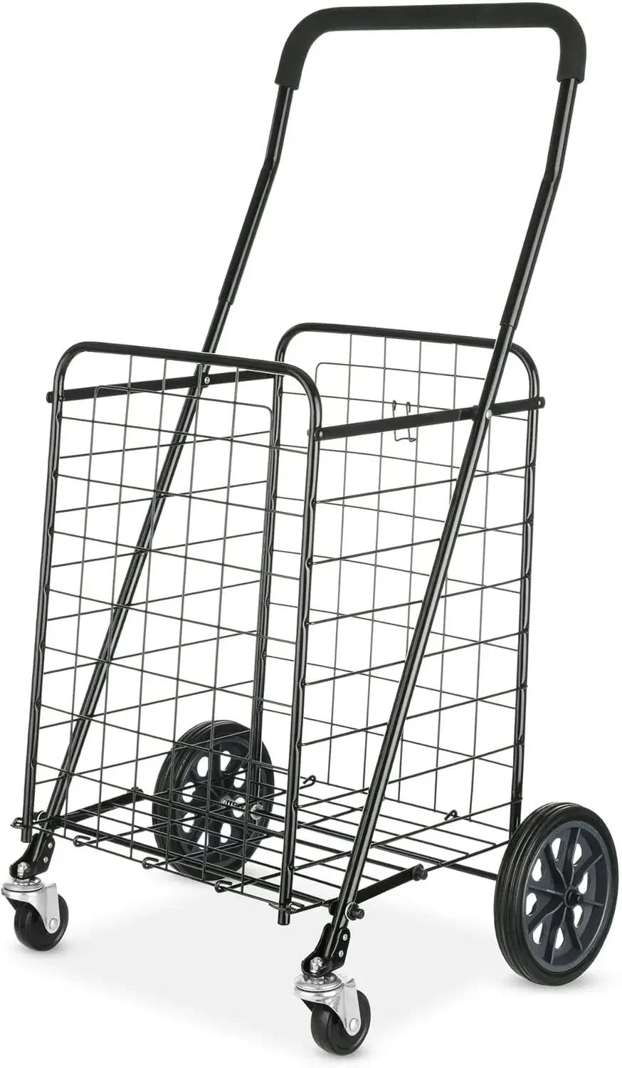 Cart with Dual Swivel Wheels for Groceries, Foldable and Adjustable Handle Height, Black